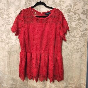 Red Lace Peplum Top Lane Bryant Sz 20
